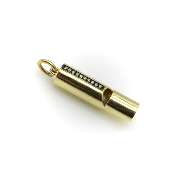 18K Gold Signature Whistle with Diamond Studded Line Pendant, Charm Kirsten's Corner 