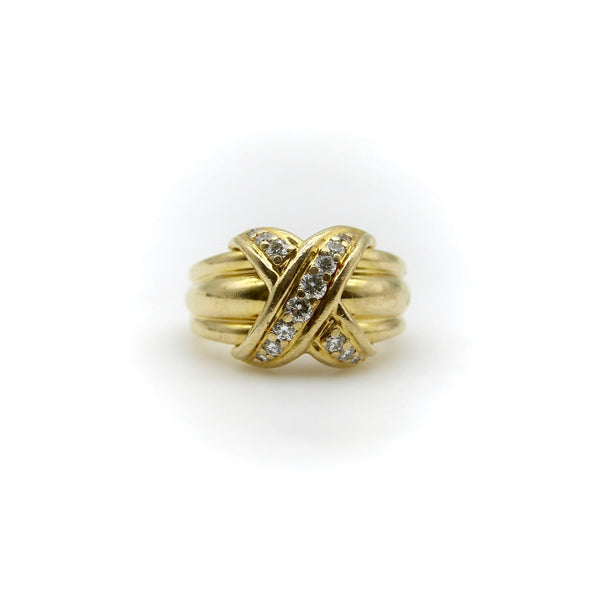 Vintage 18K Gold Tiffany & Co. Diamond Large “X” Ring RING Kirsten's Corner 