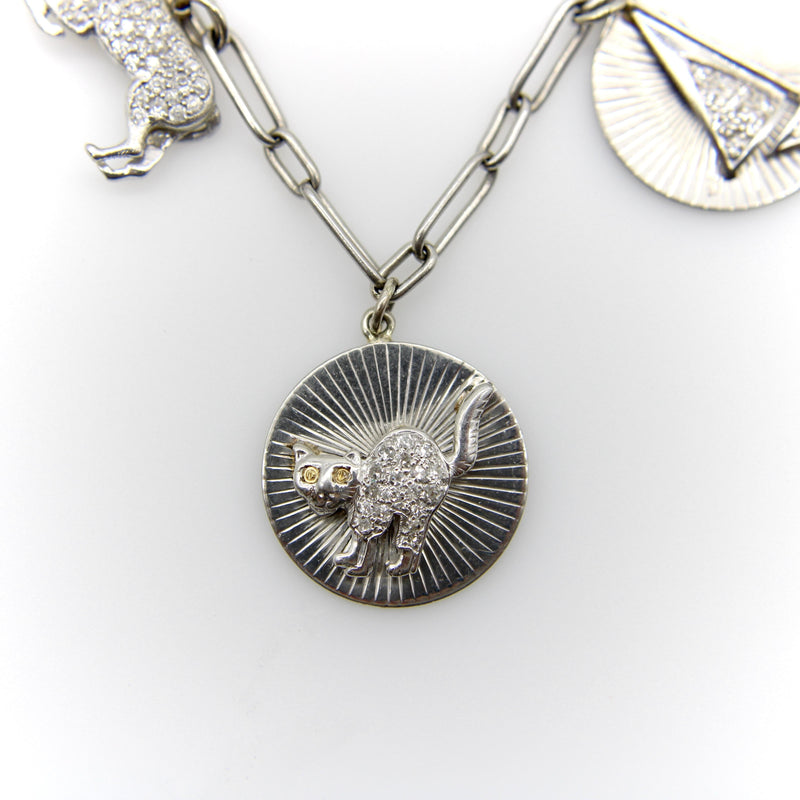 Edwardian Platinum Diamond Encrusted Fanciful Charm Bracelet jewelry Kirsten's Corner 