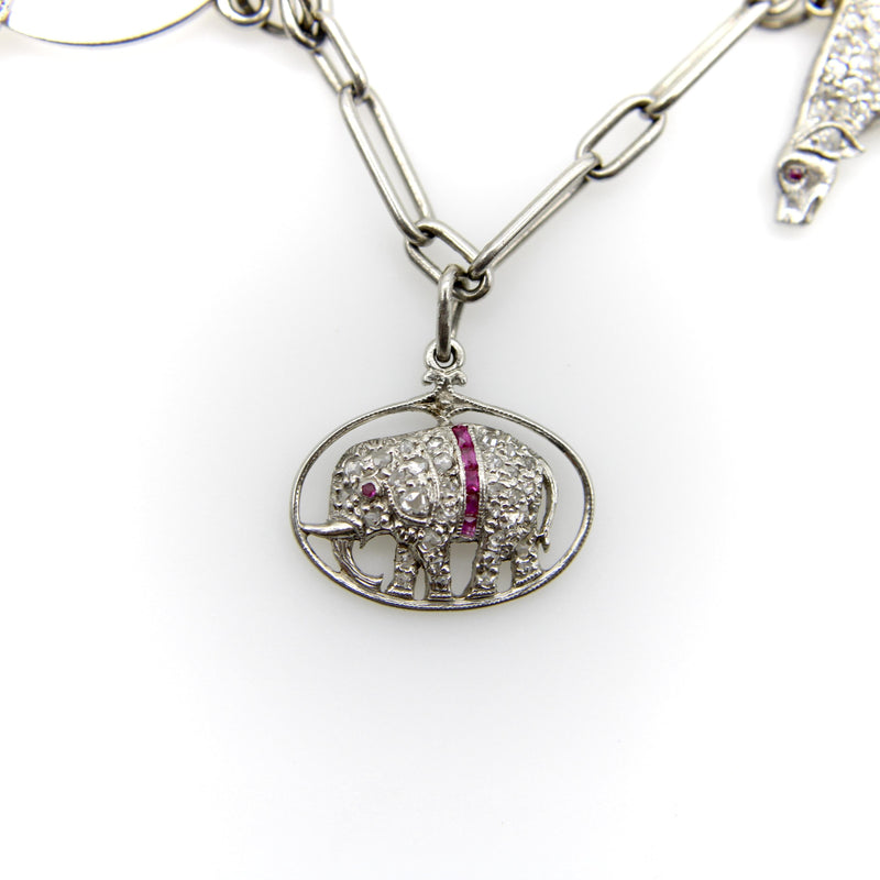 Edwardian Platinum Diamond Encrusted Fanciful Charm Bracelet jewelry Kirsten's Corner 