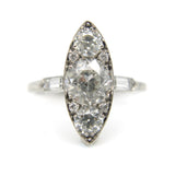 Edwardian Platinum Old European Cut Diamond Navette Shaped Ring RING Kirsten's Corner 