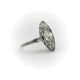 Edwardian Platinum Old European Cut Diamond Navette Shaped Ring RING Kirsten's Corner 