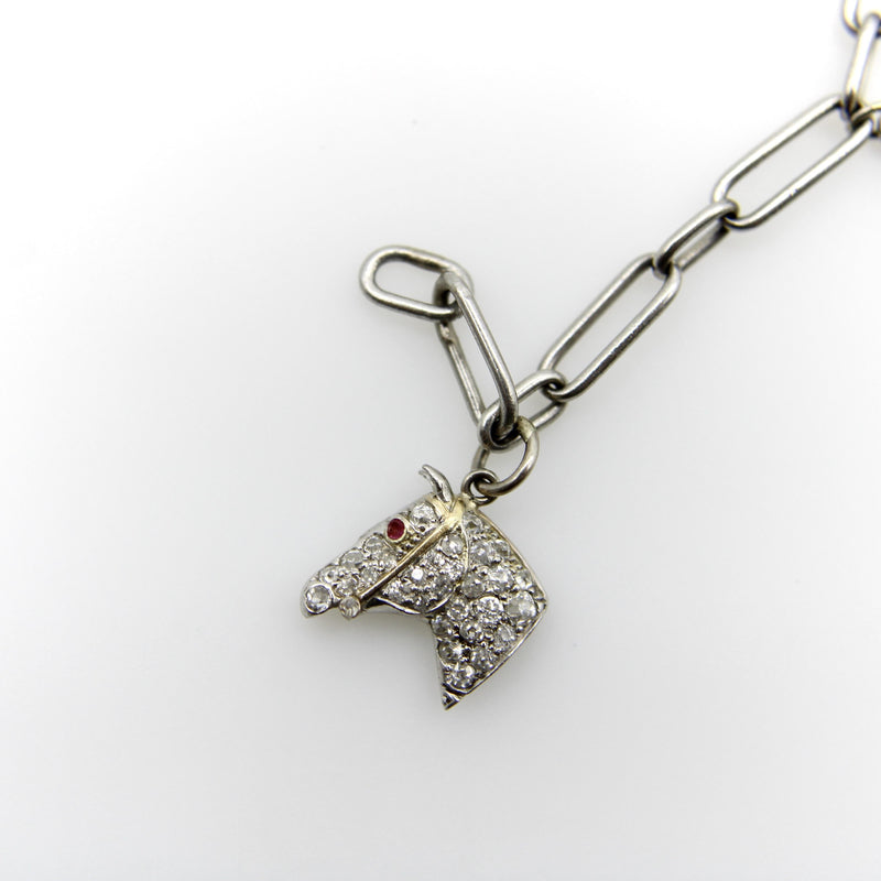 Edwardian Platinum Diamond Encrusted Fanciful Charm Bracelet jewelry Kirsten's Corner 