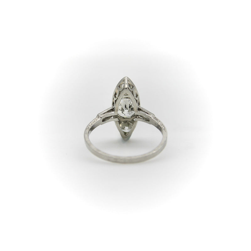 Edwardian Platinum Old European Cut Diamond Navette Shaped Ring RING Kirsten's Corner 