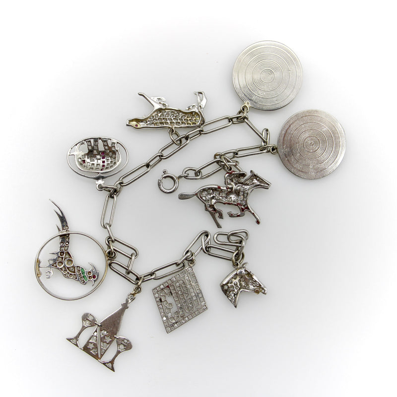 Edwardian Platinum Diamond Encrusted Fanciful Charm Bracelet jewelry Kirsten's Corner 