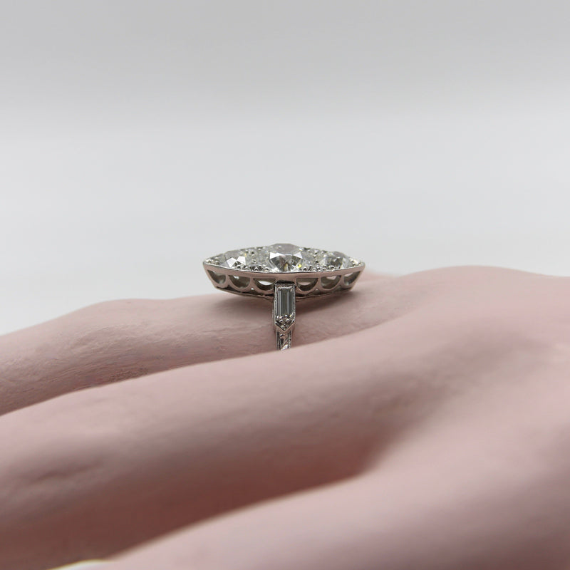 Edwardian Platinum Old European Cut Diamond Navette Shaped Ring RING Kirsten's Corner 