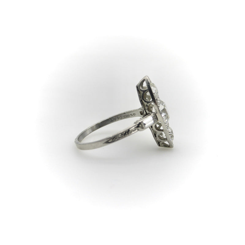 Edwardian Platinum Old European Cut Diamond Navette Shaped Ring RING Kirsten's Corner 