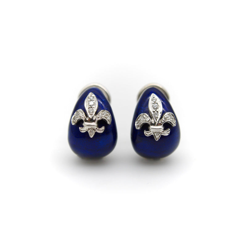 18K White Gold Hidalgo Enamel Fleur-de-lis Diamond Earrings Earrings Kirsten's Corner Jewelry 