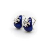 18K White Gold Hidalgo Enamel Fleur-de-lis Diamond Earrings Earrings Kirsten's Corner Jewelry 