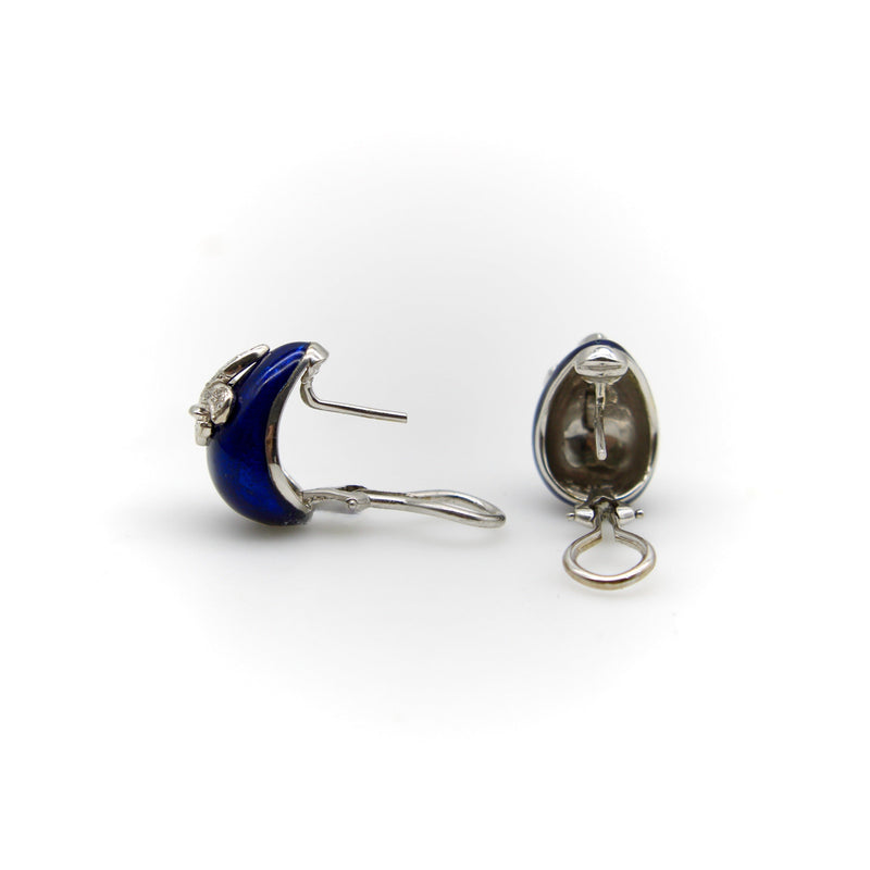 18K White Gold Hidalgo Enamel Fleur-de-lis Diamond Earrings Earrings Kirsten's Corner Jewelry 