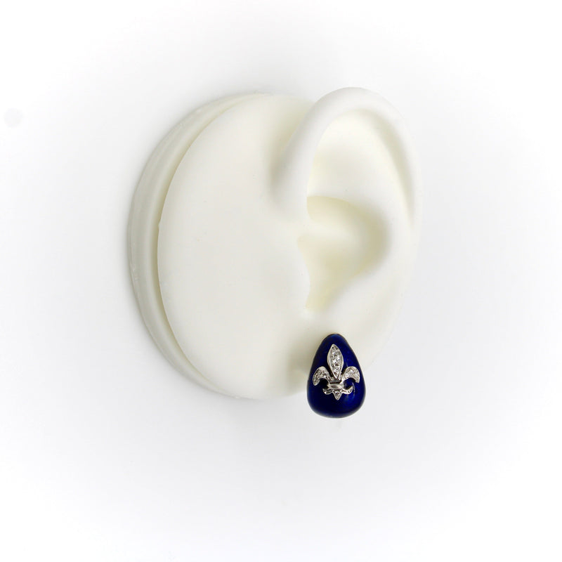 18K White Gold Hidalgo Enamel Fleur-de-lis Diamond Earrings Earrings Kirsten's Corner Jewelry 
