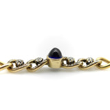 Victorian 14K Gold Curb Link Bracelet with No-Heat Sugarloaf Sapphire and Old Mine Cut Diamonds Bracelet Kirsten's Corner 
