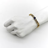 Victorian 14K Gold Curb Link Bracelet with No-Heat Sugarloaf Sapphire and Old Mine Cut Diamonds Bracelet Kirsten's Corner 