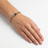 Victorian 14K Gold Curb Link Bracelet with No-Heat Sugarloaf Sapphire and Old Mine Cut Diamonds Bracelet Kirsten's Corner 