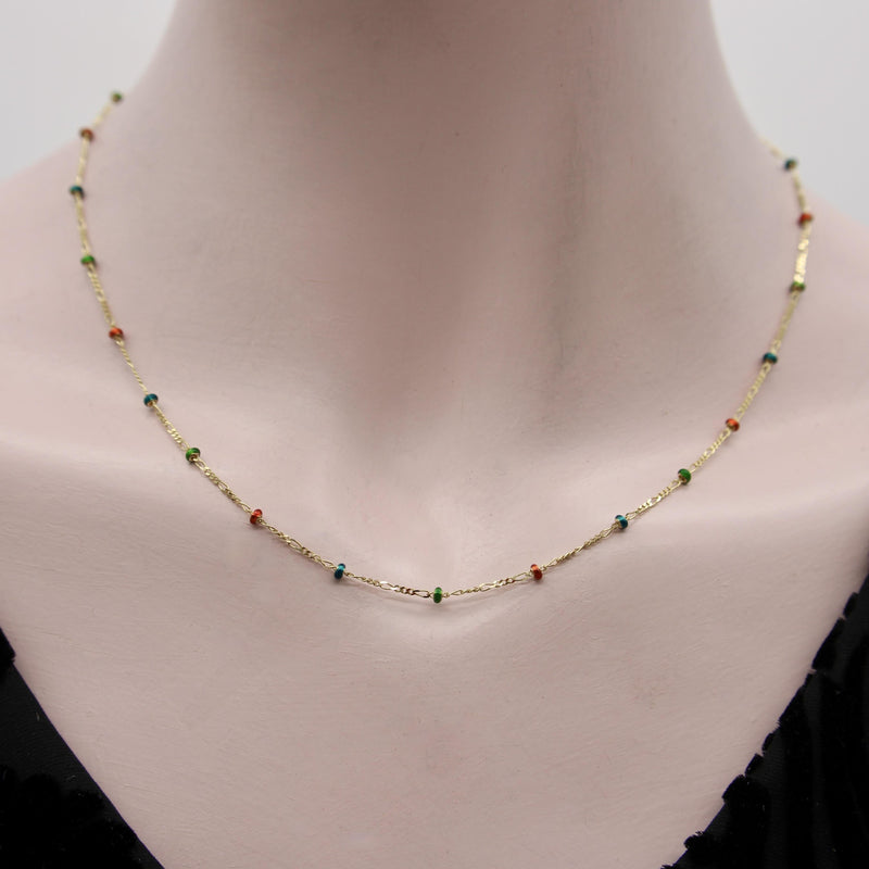 14K Gold Baby Figaro Link Chain with Colorful Enamel Gold Beads jewelry Kirsten's Corner 