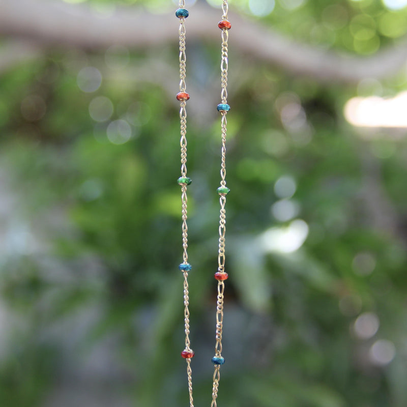 14K Gold Baby Figaro Link Chain with Colorful Enamel Gold Beads jewelry Kirsten's Corner 