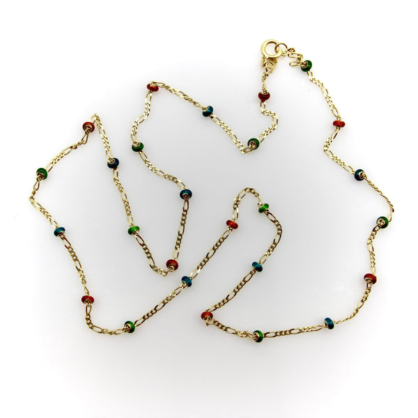14K Gold Baby Figaro Link Chain with Colorful Enamel Gold Beads jewelry Kirsten's Corner 