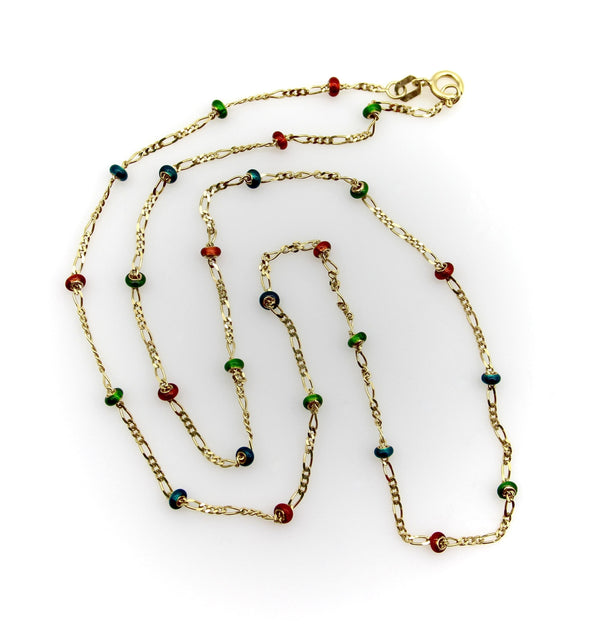 14K Gold Baby Figaro Link Chain with Colorful Enamel Gold Beads jewelry Kirsten's Corner 