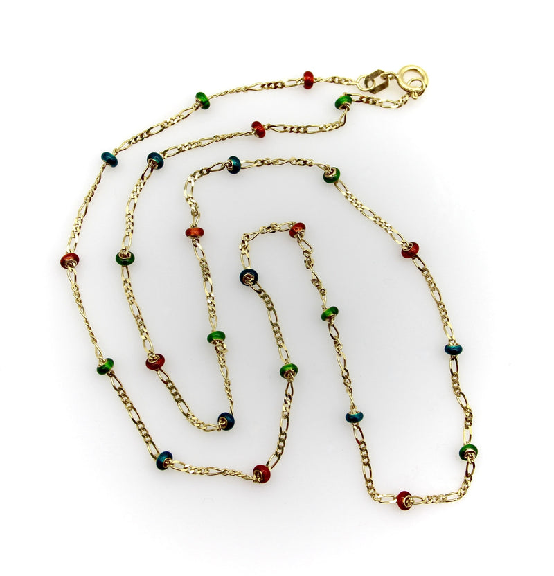 14K Gold Baby Figaro Link Chain with Colorful Enamel Gold Beads jewelry Kirsten's Corner 