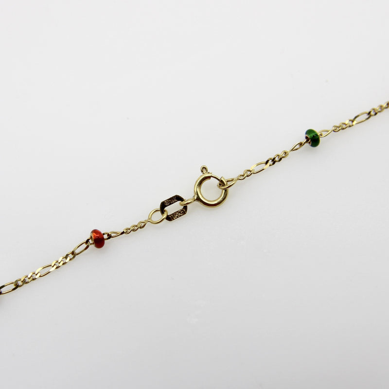 14K Gold Baby Figaro Link Chain with Colorful Enamel Gold Beads jewelry Kirsten's Corner 