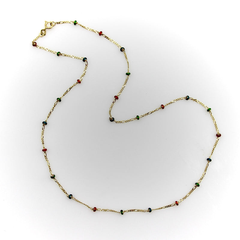 14K Gold Baby Figaro Link Chain with Colorful Enamel Gold Beads jewelry Kirsten's Corner 