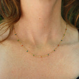 14K Gold Baby Figaro Link Chain with Colorful Enamel Gold Beads jewelry Kirsten's Corner 