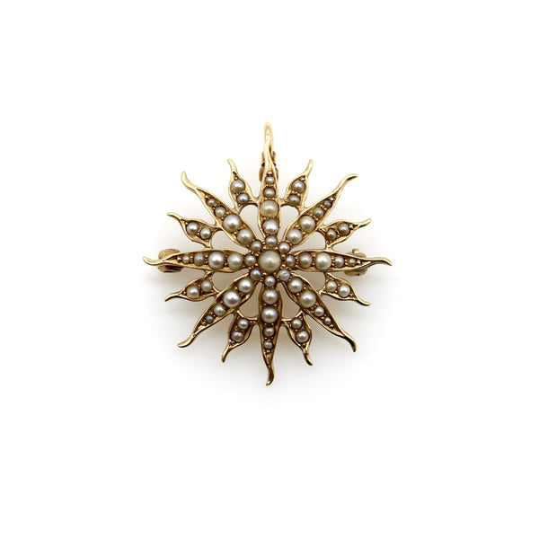 Victorian 14K Gold & Pearl Star Shaped Pendant Brooch Brooches, Pins Kirsten's Corner Jewelry 