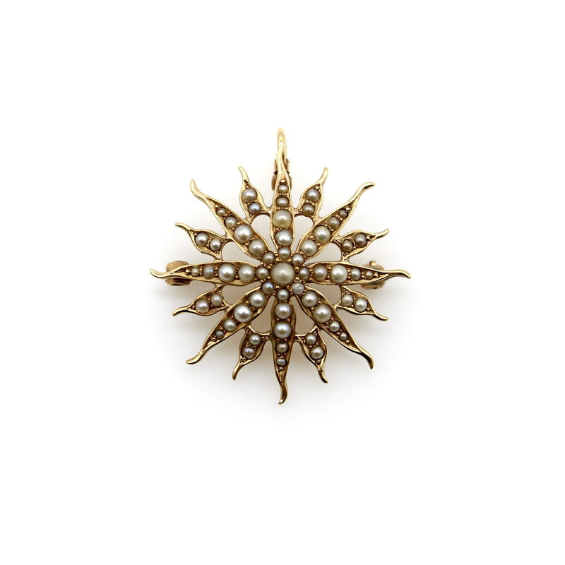 Victorian 14K Gold & Pearl Star Shaped Pendant Brooch Brooches, Pins Kirsten's Corner Jewelry 