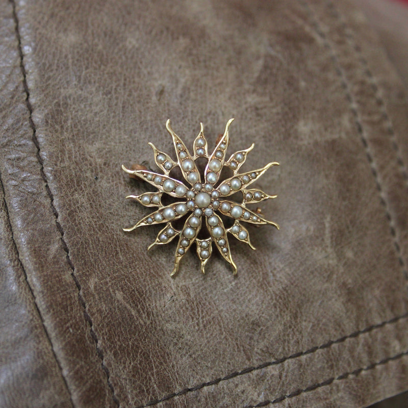 Victorian 14K Gold & Pearl Star Shaped Pendant Brooch Brooches, Pins Kirsten's Corner Jewelry 