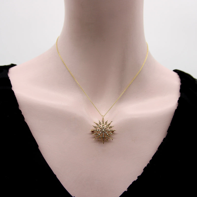 Victorian 14K Gold & Pearl Star Shaped Pendant Brooch Brooches, Pins Kirsten's Corner Jewelry 