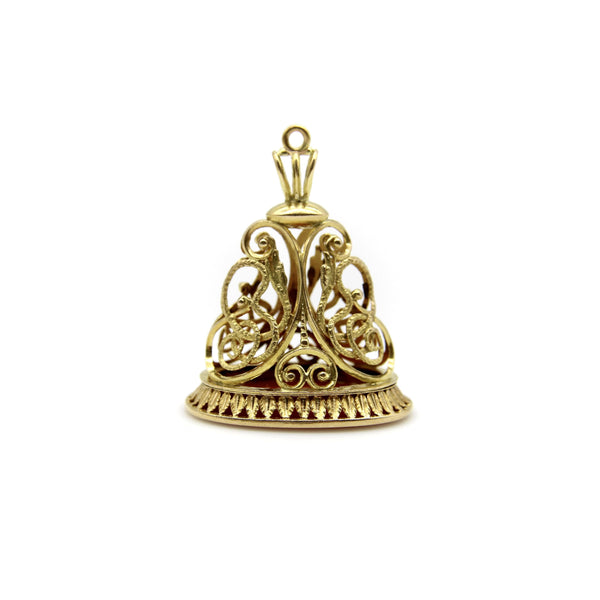 Victorian 14K Gold Elaborate Snake Fob with Carnelian jewelry Kirsten's Corner 