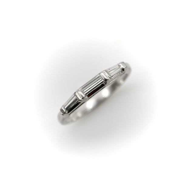 Mid-Century Modern Platinum Diamond Baguette Ring/ Band jewelry Kirsten's Corner 
