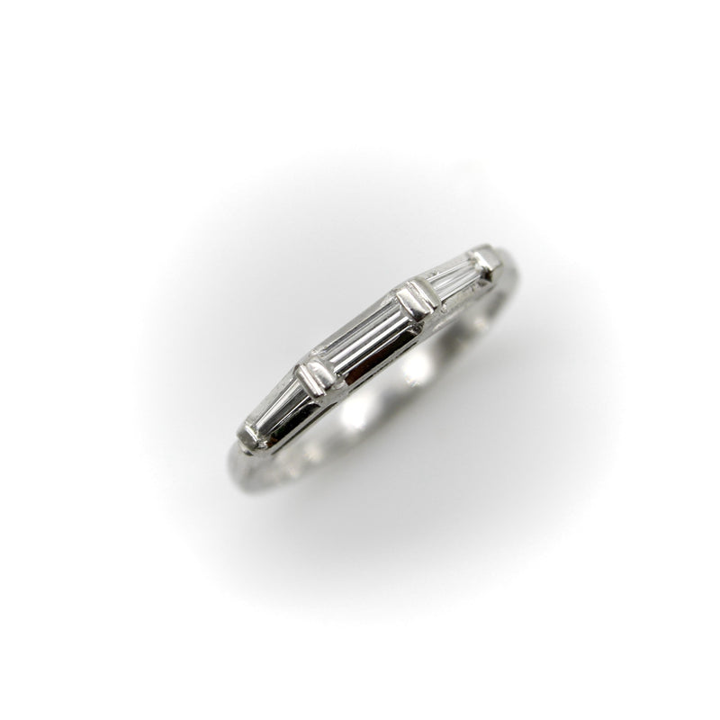 Mid-Century Modern Platinum Diamond Baguette Ring/ Band jewelry Kirsten's Corner 