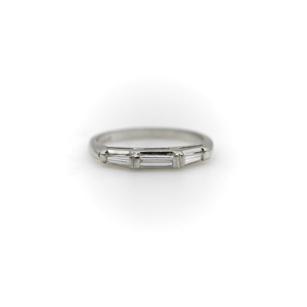 Mid-Century Modern Platinum Diamond Baguette Ring/ Band jewelry Kirsten's Corner 