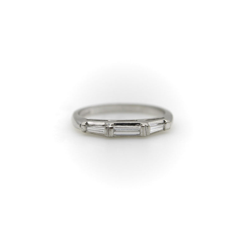 Mid-Century Modern Platinum Diamond Baguette Ring/ Band jewelry Kirsten's Corner 
