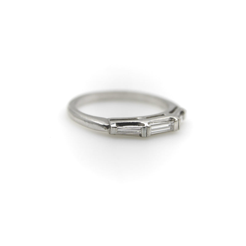 Mid-Century Modern Platinum Diamond Baguette Ring/ Band jewelry Kirsten's Corner 