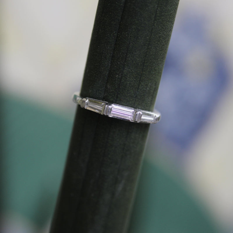Mid-Century Modern Platinum Diamond Baguette Ring/ Band jewelry Kirsten's Corner 