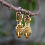 Etruscan Revival Ram’s Head and Amphora 14K Gold Cannetille Earrings jewelry Kirsten's Corner 