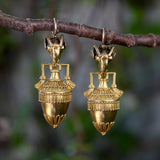 Etruscan Revival Ram’s Head and Amphora 14K Gold Cannetille Earrings jewelry Kirsten's Corner 