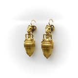 Etruscan Revival Ram’s Head and Amphora 14K Gold Cannetille Earrings jewelry Kirsten's Corner 