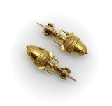 Etruscan Revival Ram’s Head and Amphora 14K Gold Cannetille Earrings jewelry Kirsten's Corner 