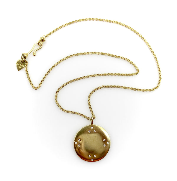 18K Gold Tibetan Mirror Pendant with Diamond and Chain by Me & Ro Kirsten's Corner 