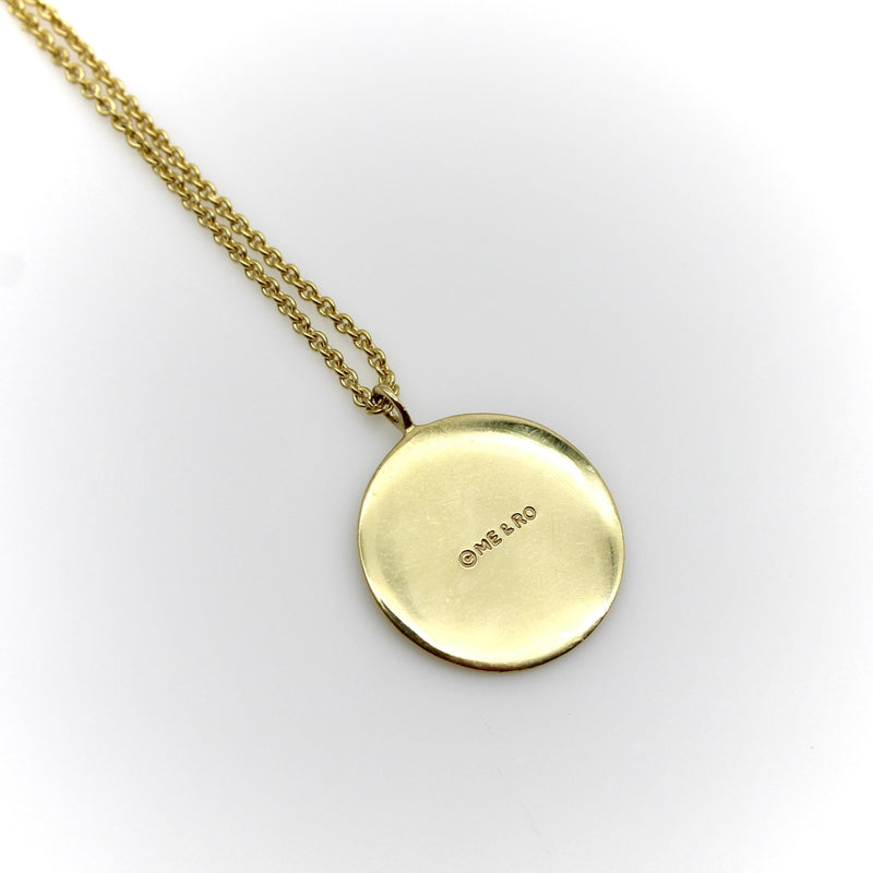 18K Gold Tibetan Mirror Pendant with Diamond and Chain by Me & Ro Kirsten's Corner 
