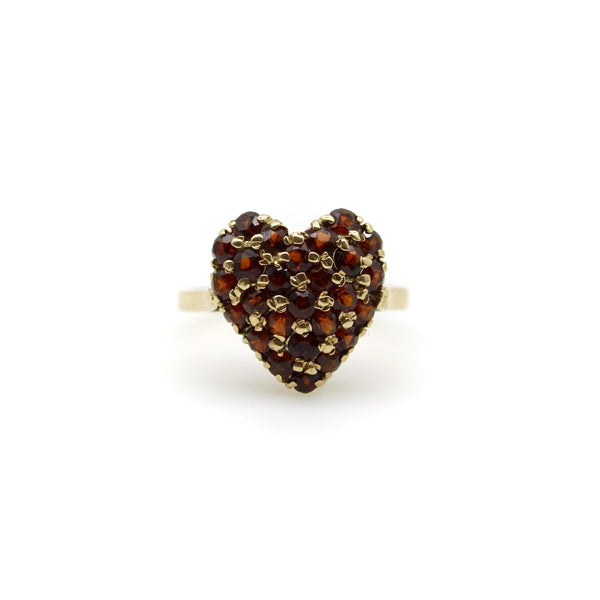 Vintage 18K Gold Pave Garnet Heart Ring ring Kirsten's Corner 