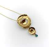 Victorian Etruscan Revival 14K Gold and Turquoise Cabochon Necklace Pendant Kirsten's Corner Jewelry 