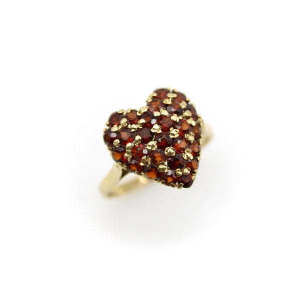 Vintage 18K Gold Pave Garnet Heart Ring ring Kirsten's Corner 