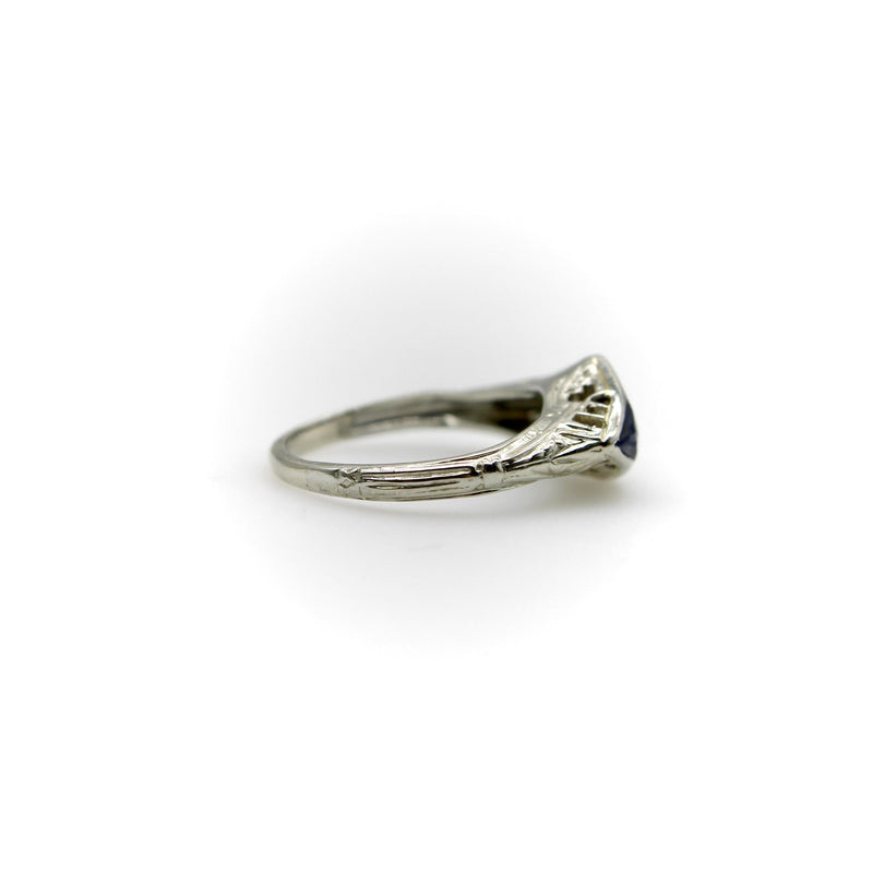 Art Deco 14K White Gold Diamond and Sapphire Ring Kirsten's Corner 