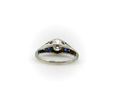 Art Deco 14K White Gold Diamond and Sapphire Ring Kirsten's Corner 