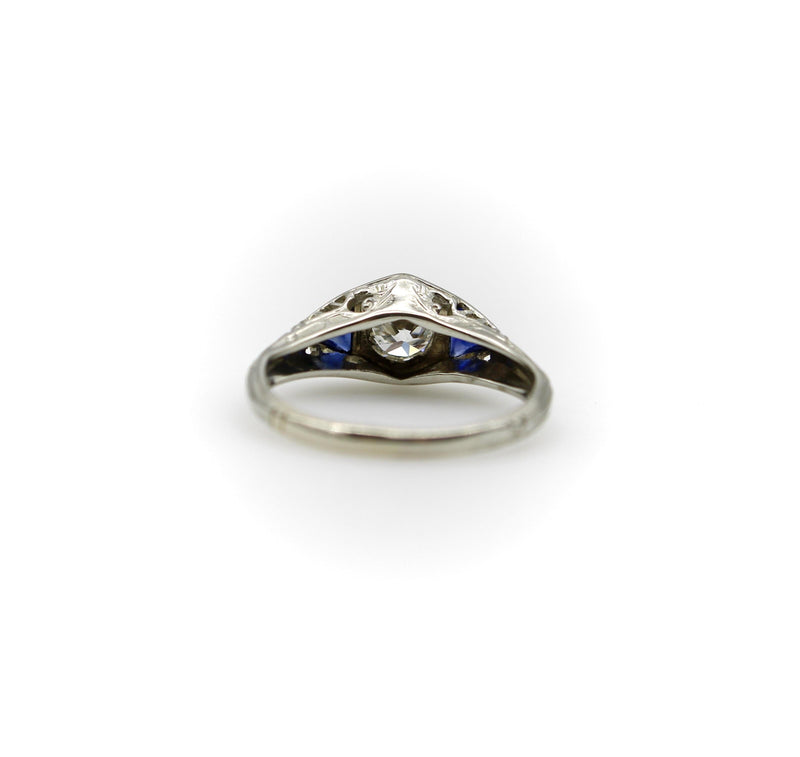 Art Deco 14K White Gold Diamond and Sapphire Ring Kirsten's Corner 