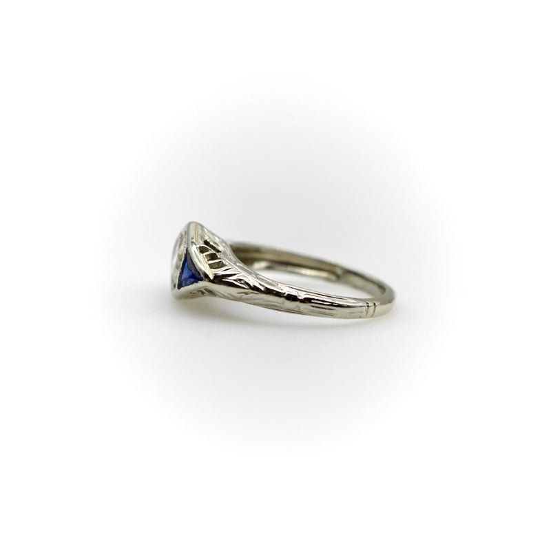 Art Deco 14K White Gold Diamond and Sapphire Ring Kirsten's Corner 